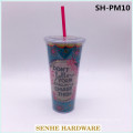 680ml Double PS Body Plastic Coffee Cup with Straw (SH-PM10)